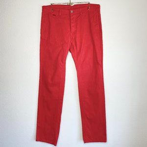 Lacoste Live! Mens 34 Red Straight Fit Leg Cotton Button Fly Jeans Pants Chinos